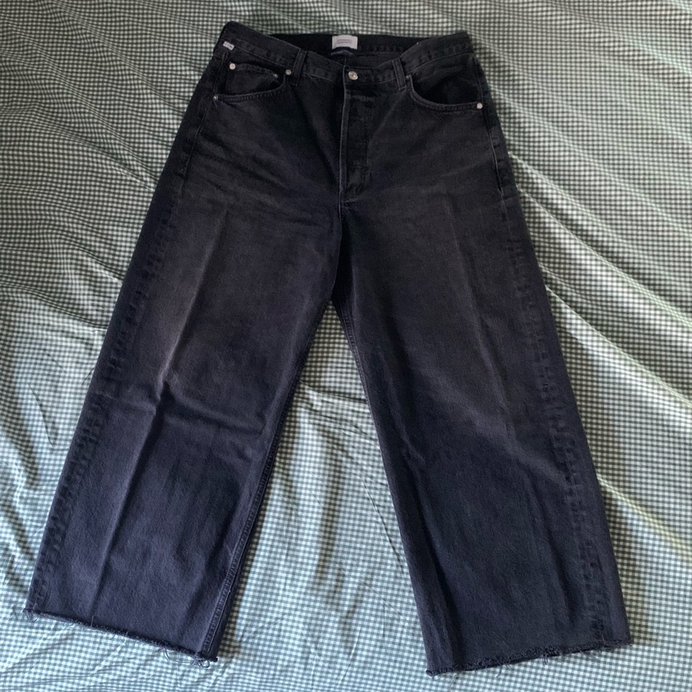 Citizens of Humanity black cropped wide leg jeans
